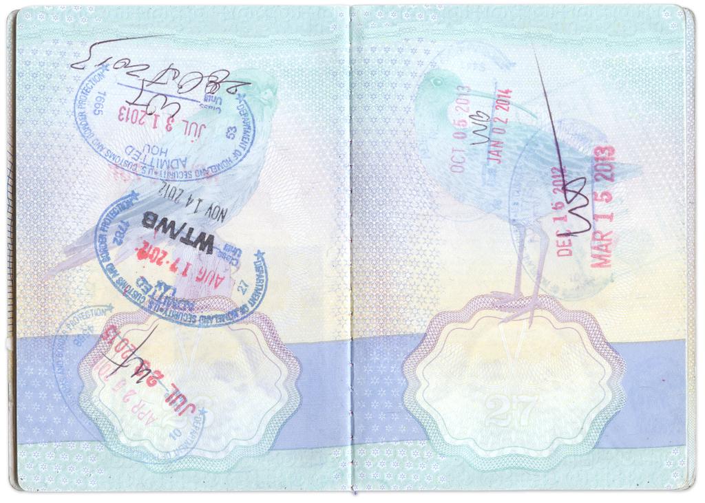 A scan of my old passport with various US entry/exit stamps.